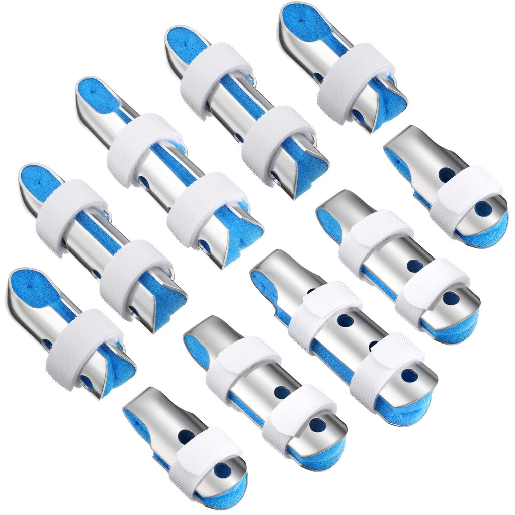 [Australia] - 10 Pieces Finger Splints Metal Padded Finger Support Finger Stabilizer with Soft Foam Interior and Loop Straps for Adults and Children, 3 Sizes (Blue) 10 Piece Assortment Blue 