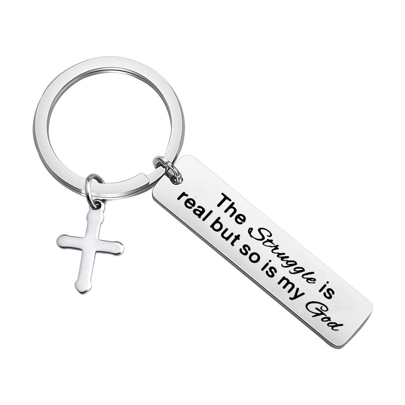 [Australia] - CENWA Funny Christian Gift The Struggle is Real But So is God Keychain Jesus Cross Keychain Faith Gift Religious Jewelry So is my god K 