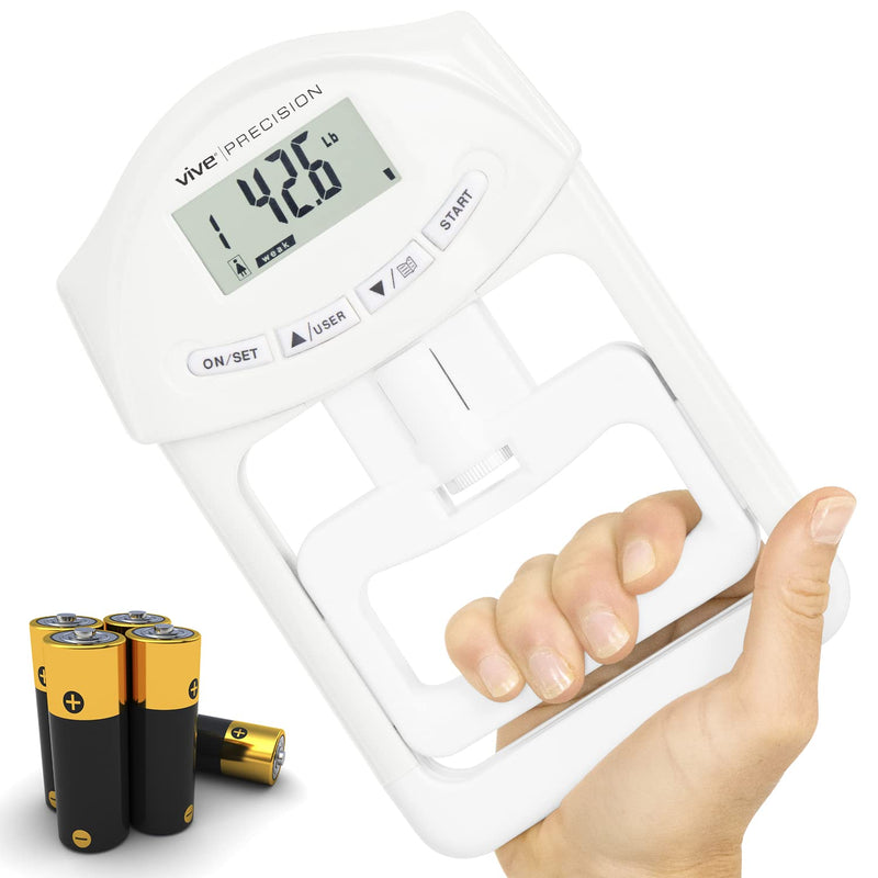 [Australia] - Vive Precision Grip Strength Tester - Dynamometer Trainer For Hand Measurement - Digital Gripper Meter For Forearm, Finger Measuring Or Training - Gripping Strengthener For Athletes, Home, Car, Clinic White 