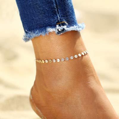 [Australia] - Ronglia Boho Sequins Ankle Bracelets Gold Sequin Beach Charm Foot Bracelet Adjustable Ankles Chain Jewelry for Women and Girls 