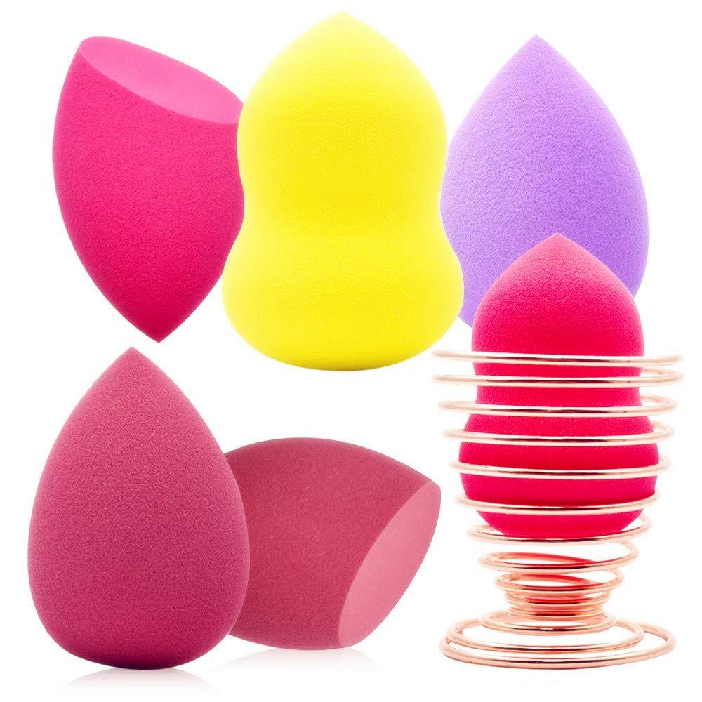 [Australia] - 6 Pieces Makeup Sponge Blender Set, Egg/Oblique Olive/Gourd Shapes Beauty Foundation Sponges, Professional Makeup Applicators Blender with Sponge Holder, Cosmetic Tools for Liquid, Powder, BB Cream 