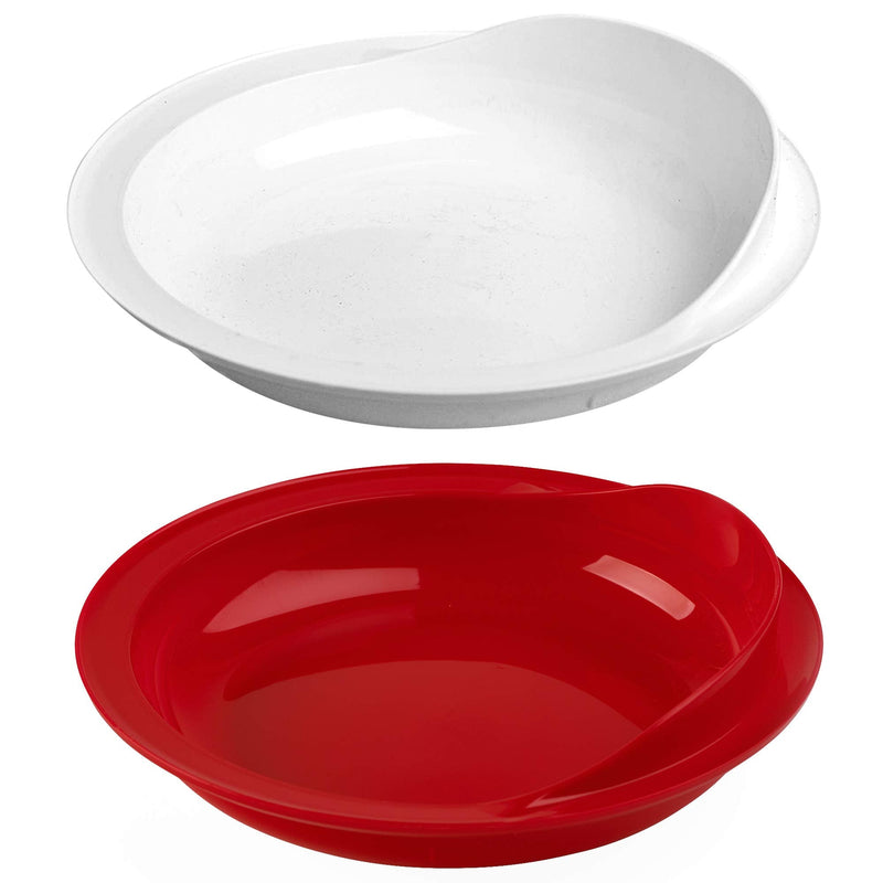 [Australia] - Providence Spillproof 9" Scoop Plate High-Low Adaptive Bowl - 2-Pack - Dish for Disabled, Handicapped, and Elderly Adults with Special Needs from Parkinsons, Dementia, Stroke or Tremors - PSC 996 2 Piece Set 1 Red - 1 White 