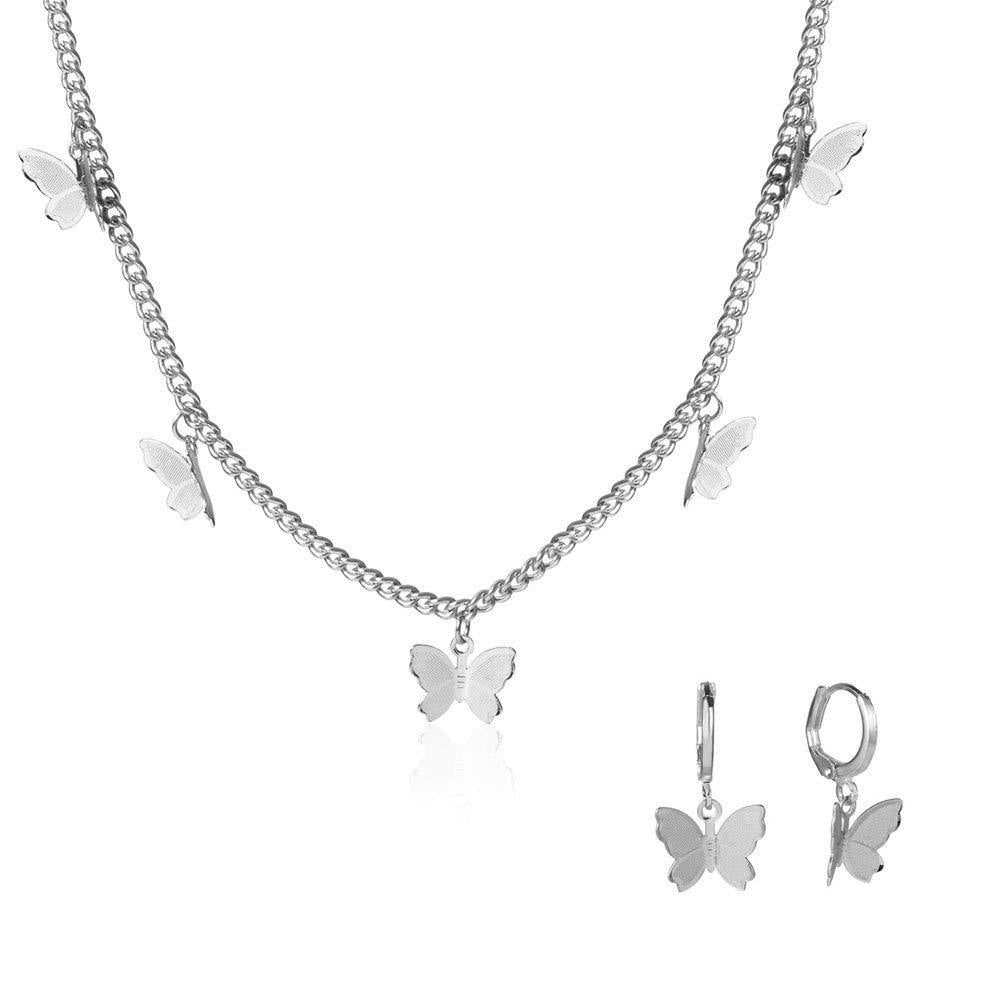 [Australia] - Juland Butterfly Necklace Cute Elegant Pendant Tiny Butterfly Charm Necklace Minimalist Personalized Jewelry Gifts for Women Girls 15.7+2.7" Extender with 1 Pair of Earring - Silver Plated 2639 