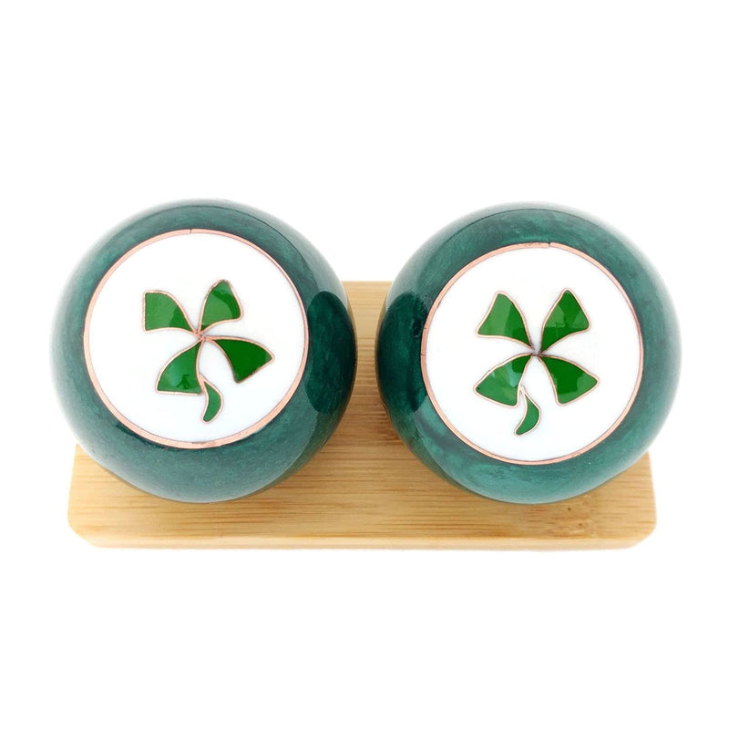 [Australia] - Top Chi Four Leaf Clover Baoding Balls with Bamboo Stand (Medium 1.6 Inch) Medium 1.6 Inch 