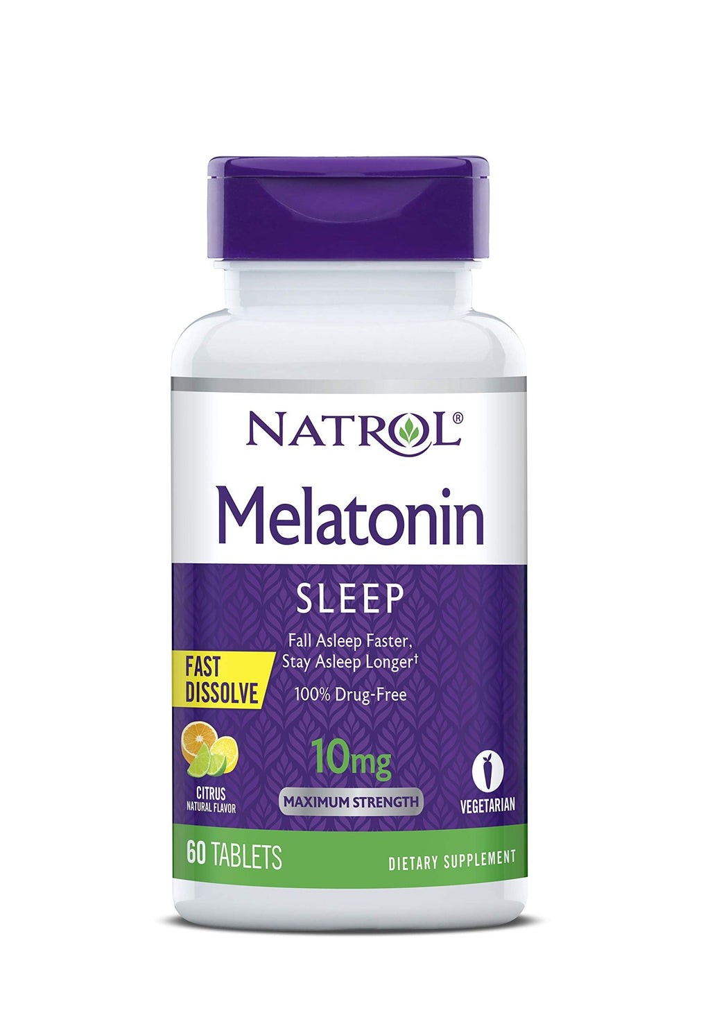 [Australia] - Natrol Melatonin Fast Dissolve Tablets, Helps You Fall Asleep Faster, Stay Asleep Longer, Easy to take, Dissolves in Mouth, Strengthen Immune System, Max Strength, Citrus Punch Flavor, 10mg, 60 Count 