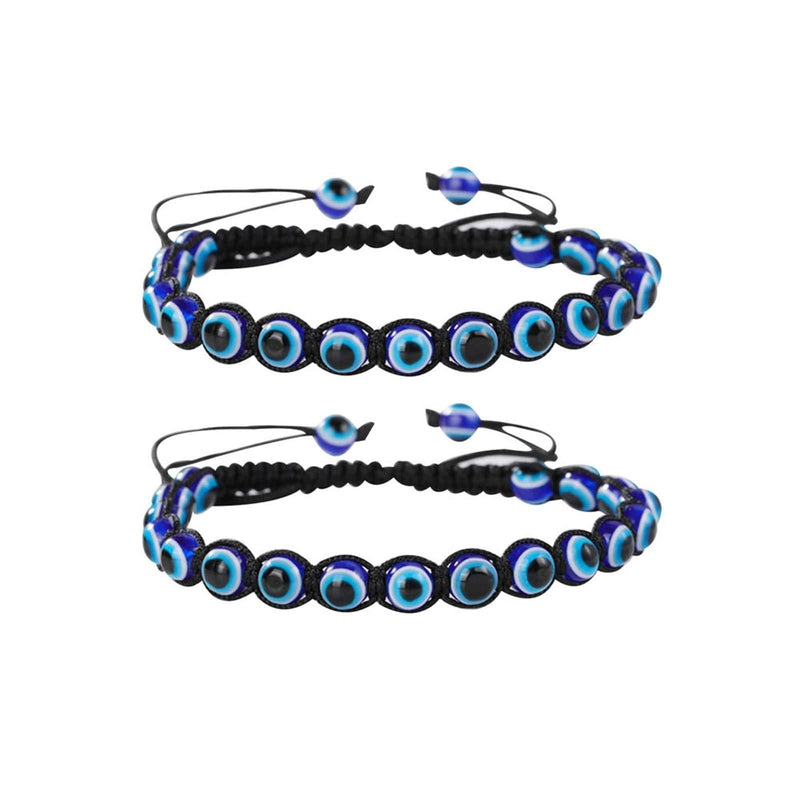 [Australia] - SUMMER LOVE Evil Eye Bead Bracelets Hand-Woven Ojo Turco Lucky Kabbalah Protection Nazar Amulet Bracelet Anklet for Women Kids Men black set 
