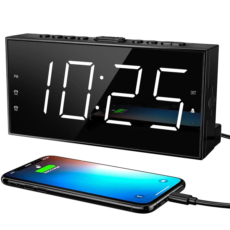 [Australia] - Digital Alarm Clock with USB Charger for Bedroom, 7" Large Display Bedside Clock with Battery Backup, Dual Alarm, Dimming Mode, Loud Alarm Clock for Heavy Sleeper, Bedroom Living Room Office Decor White 
