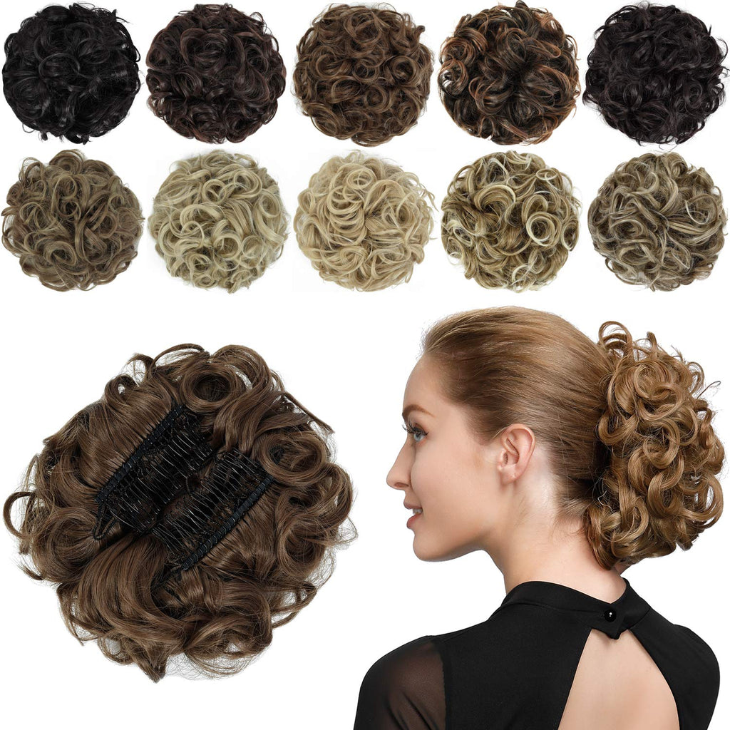 [Australia] - ROSEBUD Chignon Hairpiece Curly Bun Extensions Scrunchie Updo Hair Pieces Synthetic Combs in Messy Bun Hair Piece for Women 12# Light Brown 