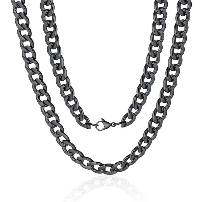 [Australia] - 5MM 7MM 8MM 9MM 10MM 12MM Black Silver Gold Plated Stainless Steel Cuban Link Chain Necklace for Men Women 16-36 Inch 16.0 Inches Black-10mm wide-1pack 