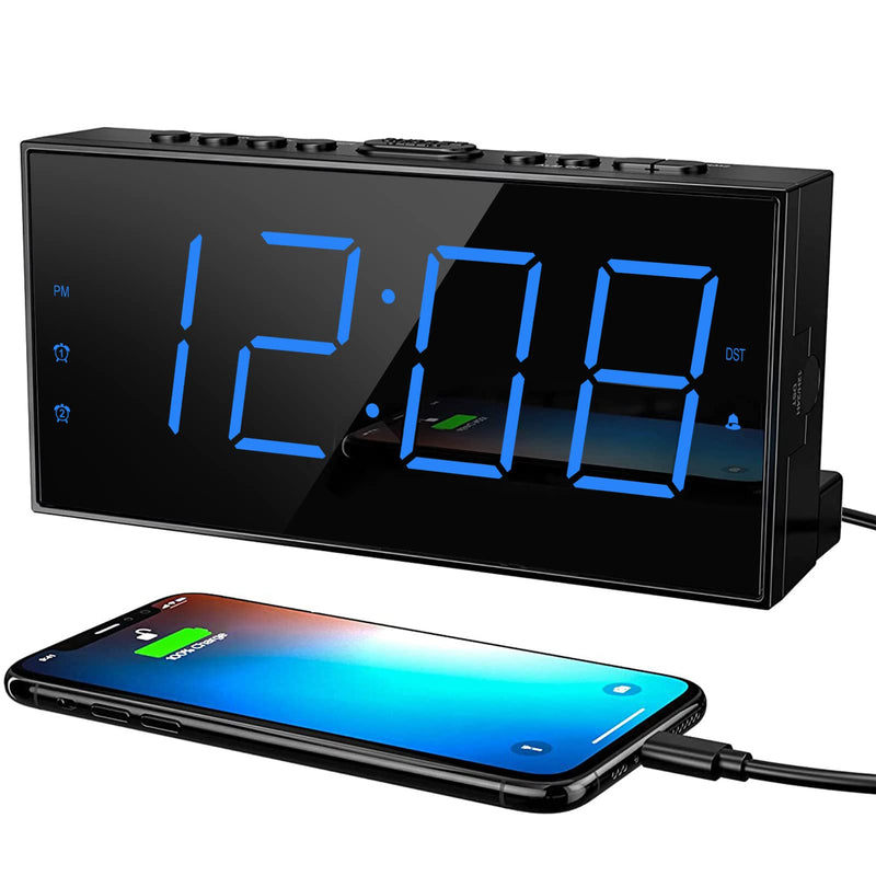 [Australia] - Digital Alarm Clocks for Bedrooms, Dual Alarm Clock with Battery Backup, USB Charger, Adjustable Dimmer & Volume, 12/24H & Snooze, Easy to Use, Simple Bedside Digital Clocks for Seniors, Teens, Kids Blue 