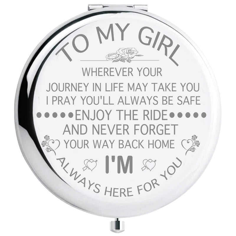 [Australia] - Fnbgl Travel Pocket Mirror Daughter Present from Mom and Dad, Unique Birthday Gift, Graduation Gifts for Her, Present for Women Girls, Silver Makeup Mirror Personalized 