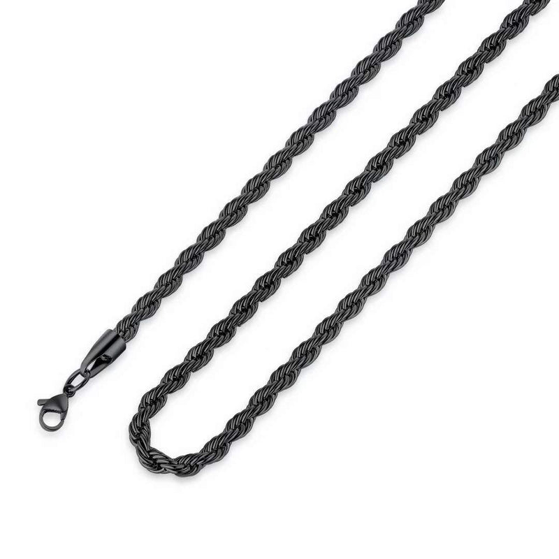 [Australia] - M MOOHAM 2.5MM 3MM 4MM 5MM Black Silver Gold Plated Stainless Steel Twist Rope Chain Necklace for Men Women 16-36 Inch 16.0 Inches Black-2.5mm wide-1pack 