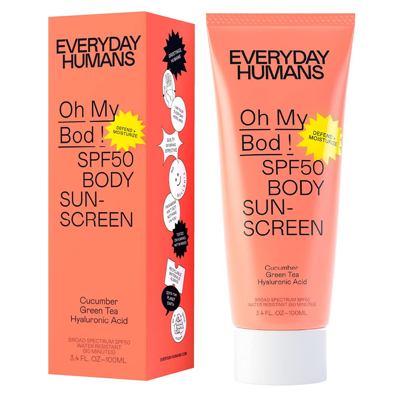 [Australia] - Everyday Humans Oh My Bod! SPF50 Body Sunscreen | Dry Touch Body Sunscreen with Hyaluronic Acid | Lightweight, No White Cast, Water Resistant for Sports, Cruelty Free | 3.4 oz 