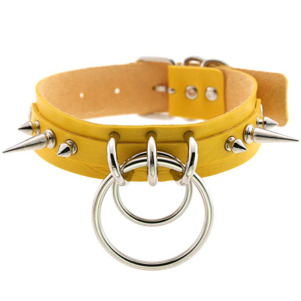 [Australia] - eYLun Women Girls Leather Choker Collar Necklace Vintage Gothic Punk Rock O-Ring Rivet Necklace Yellow 