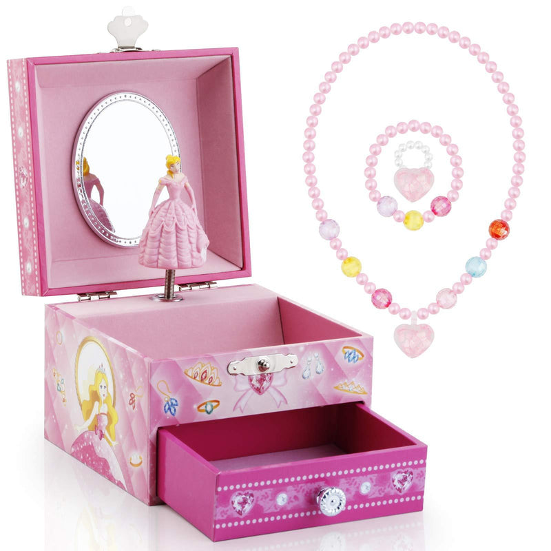 [Australia] - Kids Musical Jewelry Box for Girls with Drawer and Jewelry Set with Cute Princess Theme - Beautiful Dreamer Tune Pink 