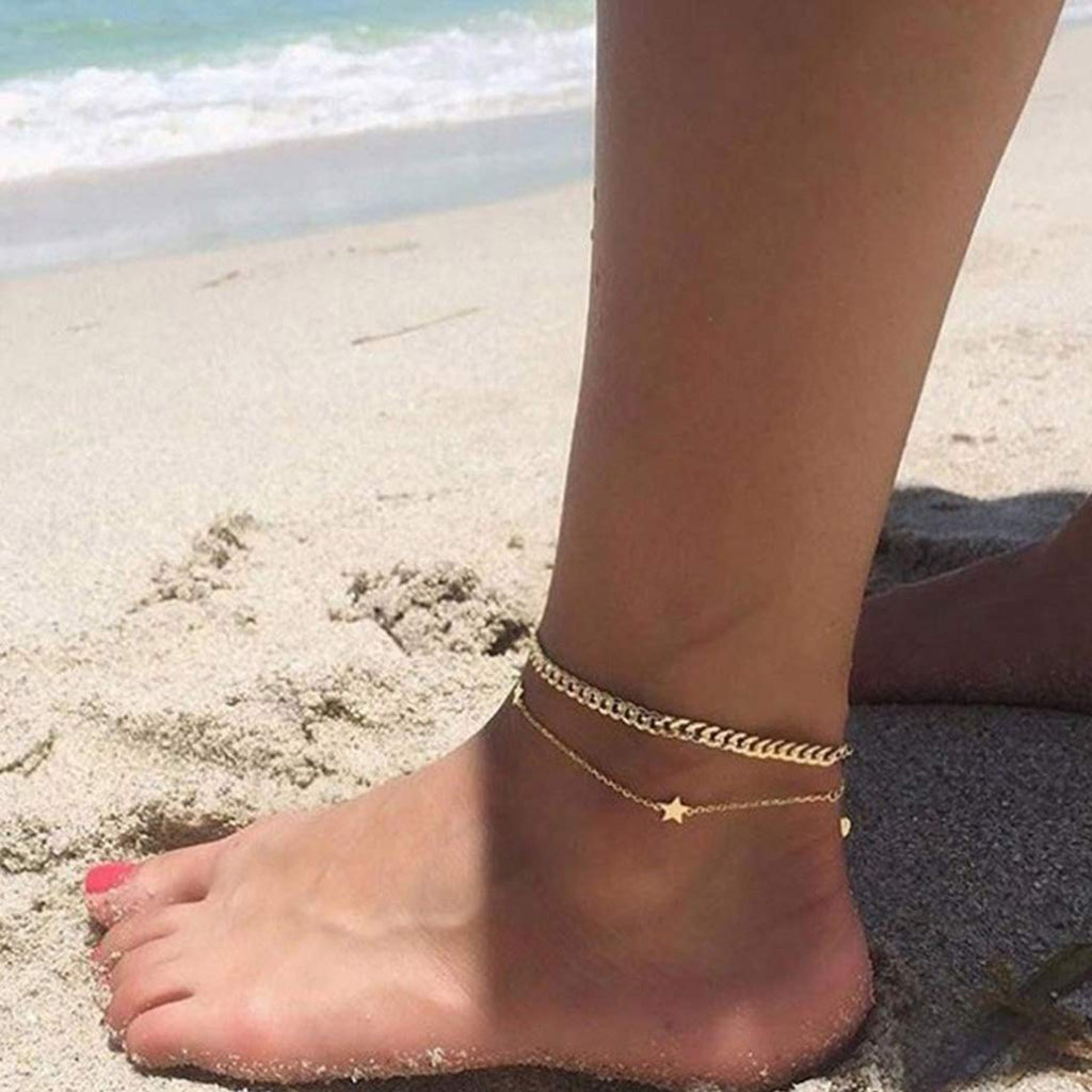 [Australia] - Jozape Layered Anklet Star Ankle Bracelets for Women and Girls (Gold) Gold 