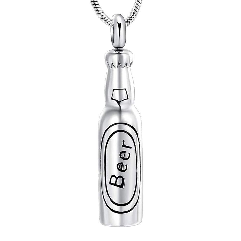 [Australia] - memorial jewelry Beer Bottle Cremation Jewelry Urn Necklace Pendant Memorial Ash Jewelry Keepsake Jewelry for Ashes Steel-1 