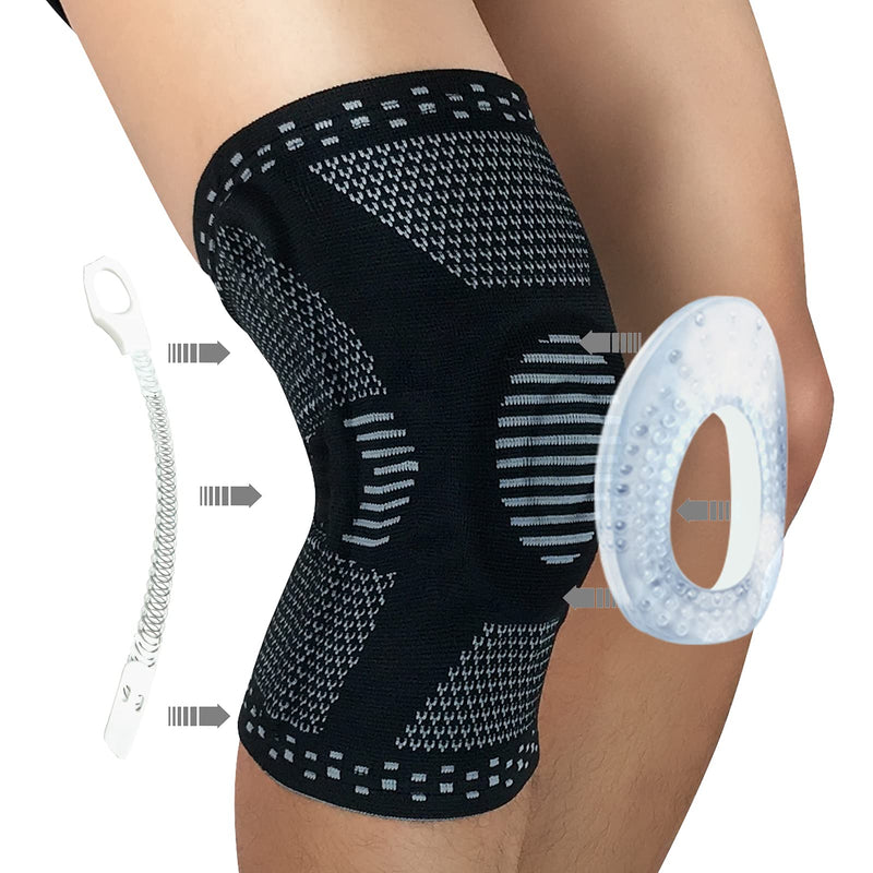 [Australia] - HOPEFORTH Knee Compression Sleeve Brace Support for Knee Pain Men Women with Patella Gel Pads & Side Stabilizers Black Large 