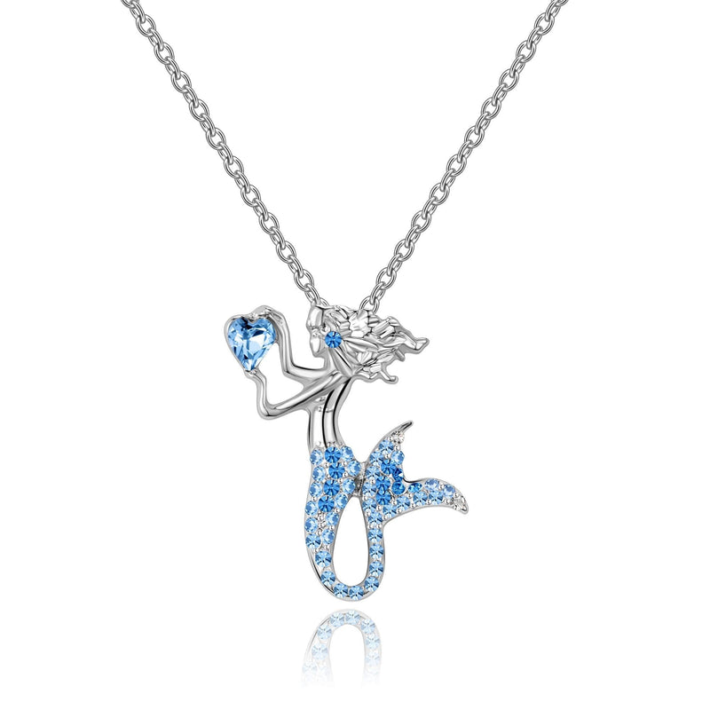 [Australia] - luomart Little Mermaid Necklaces for Girls,Birthstone Pendant Jewelry Gifts Set for Women Teens Girls Blue 