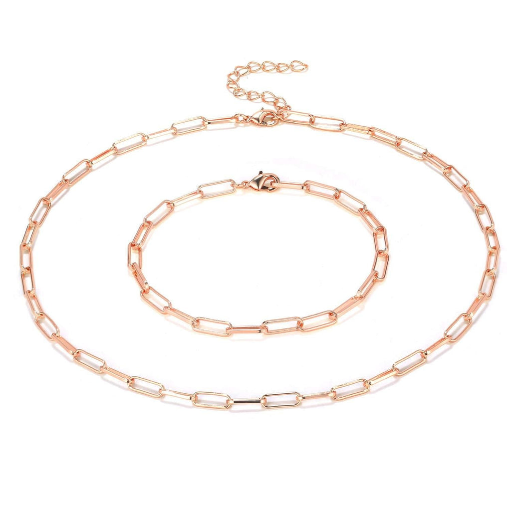[Australia] - BOUTIQUELOVIN Women Chain Choker Necklace, Rose Gold Plated Paperclip Link Chain Necklace for Girls 16" necklace + 7" bracelet 