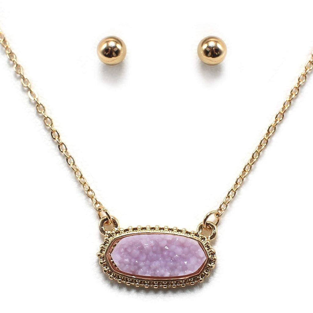 [Australia] - Miracle Collection Faux Druzy Stone Light Weight Fashion Trendy Pendant Necklace for Women and Girls LAVENDER-OVAL 