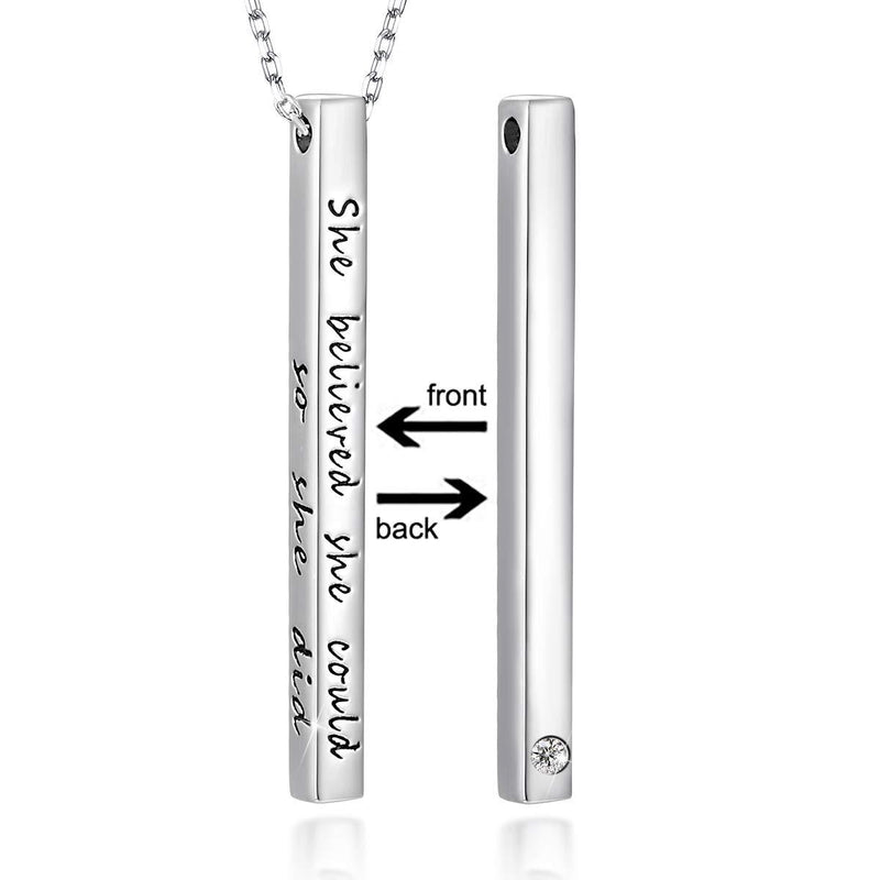 [Australia] - SIMPLGIRL Inspirational Bar Necklace for Women, 925 Sterling Silver OR 18K White Gold Plated Personalized Vertical Bar Necklaces 18"+ 2" She Believed She Could So She Did(18K white gold plated) 