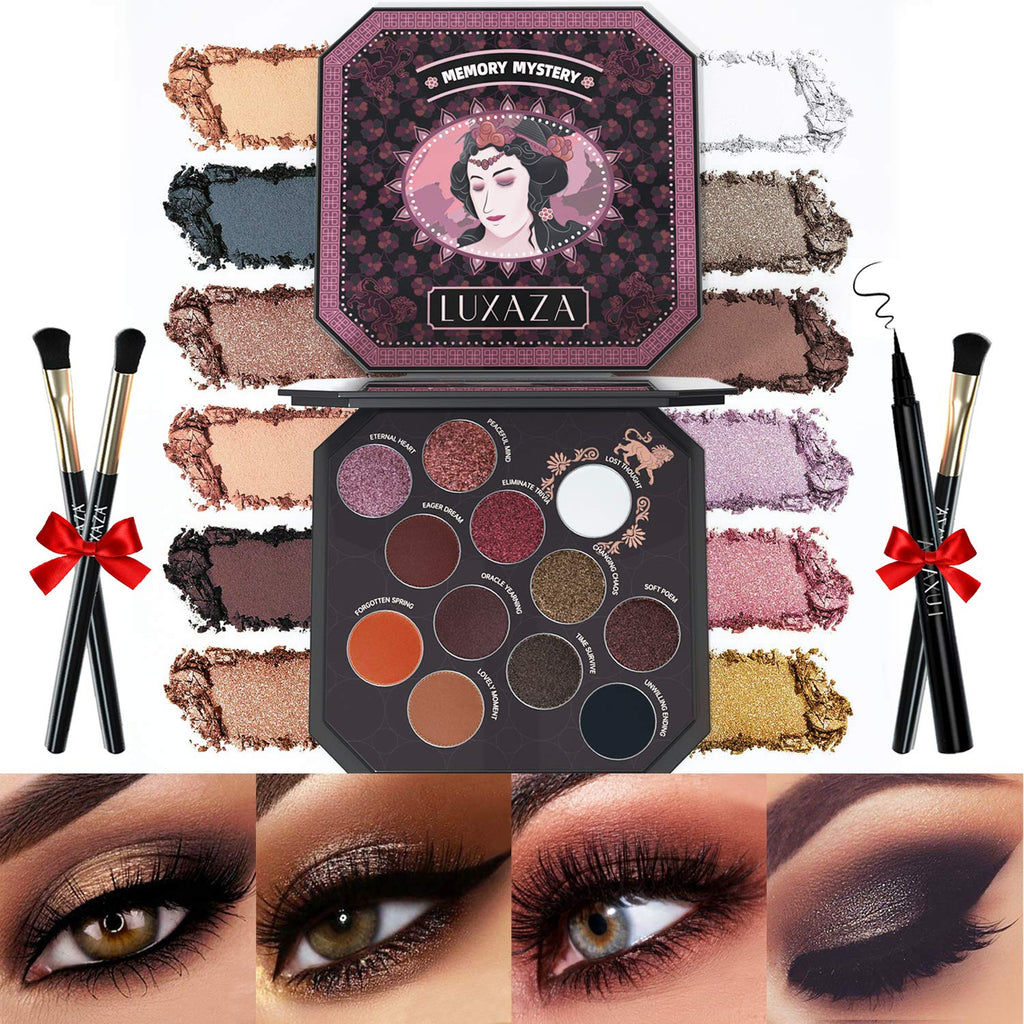 [Australia] - LUXAZA Smoky Eyeshadow Palette Browns 12 Colors Matte & Shimmer with Eyeliner & Brushes,Color-match & Pigmented & Soft Professional Makeup Kit - Brown Brown Matte 