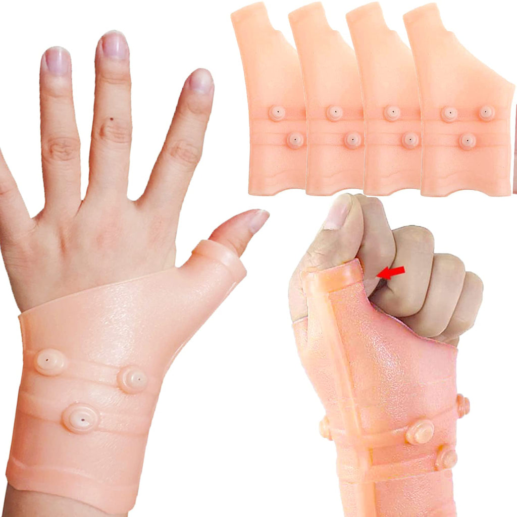 [Australia] - Footsihome 4 Pack Gel Carpal Tunnel Wrist Brace with Magnetic, Gel Thumb Wrist Support Hand Brace Wrap for Arthritis Dequervains Tenosynovitis, Sprained Joint Pain, Hand Stabilizer for Women Pink 