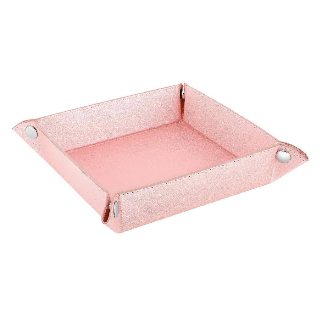 [Australia] - Emibele Jewelry Organizer, PU Leather Jewelry Tray Desktop Organizer for Rings Earrings Key Watch Accessories, Catchall Vanity Valet Tray Cup Mat Coaster for Travel - Pink 