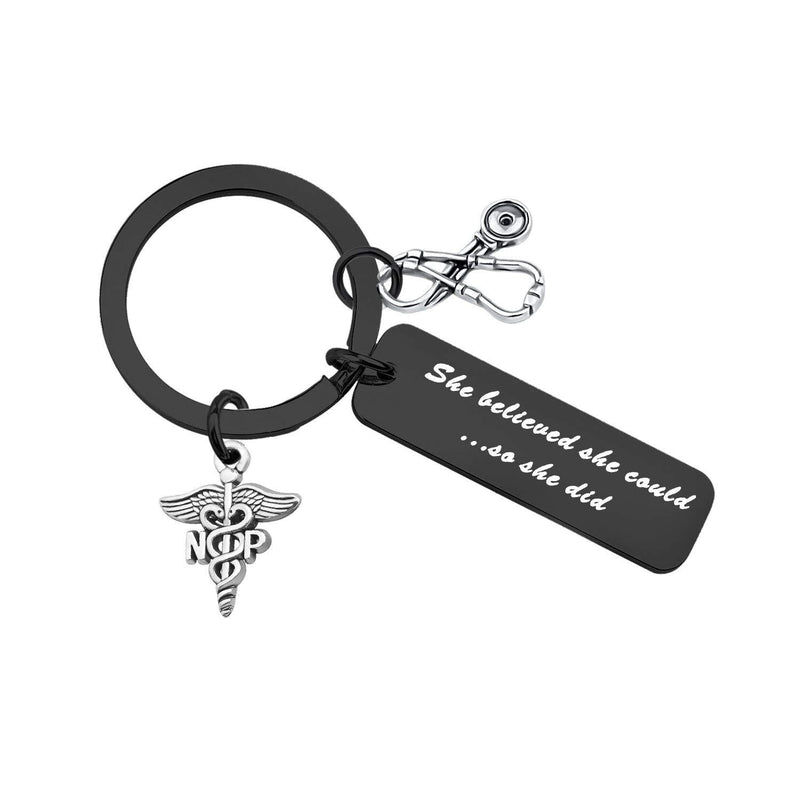 [Australia] - Nurse Practitioner Gift She Believed She Could So She Did Keychain NP Jewelry Nurse Keychain She Believed NP black 