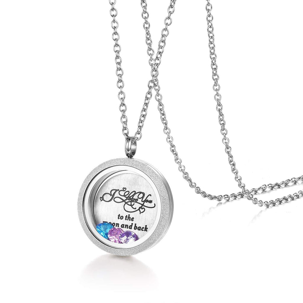 [Australia] - EVERLEAD Mother’s Locket Necklace Living Memory Floating Charm Necklace with Birthstones I love you to the moon & back 