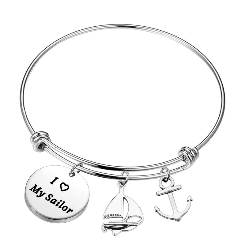 [Australia] - bobauna I Love My Sailor Anchor Keychain Military Deployment Jewelry Gift for Navy Girlfriend Wife Mom I love my sailor bracelet 