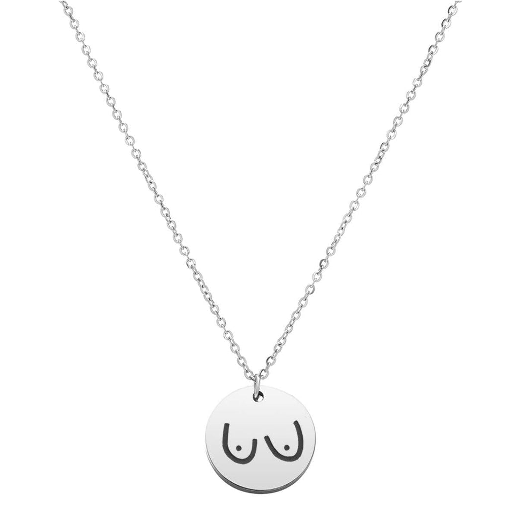[Australia] - Ankiyabe Boobs Necklace Breast Necklace Feminist Jewelry Silver or Rose Gold Simple Disk Pendant Girl Power Women Right 