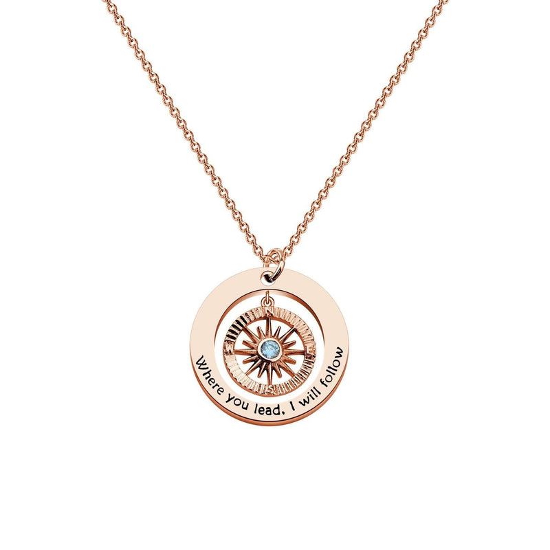 [Australia] - CHOORO Gilmore Girls Gift Mother Daughter Jewelry Where You Lead I Will Follow Compass Pendant Necklace Gift for Mother and Daughter Where You Lead necklace rg 