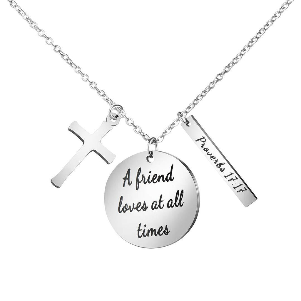 [Australia] - Bible Verse Cross Pendant Christian Necklaces Prayer Charm Faith Religious Birthday Christmas Jewelry for Women A friend loves at all times Proverbs 17:17 
