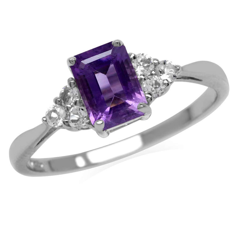 [Australia] - Silvershake 7x5mm Octagon Shape White Gold Plated 925 Sterling Silver Engagement Ring amethyst 4 