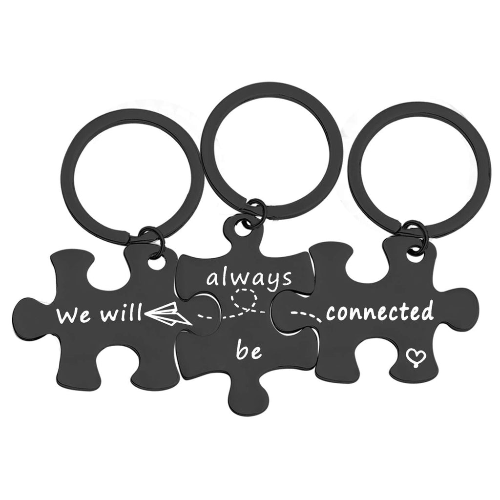 [Australia] - MYOSPARK We Will Always Be Connected Puzzle Keychain Set of 3 Long Distance Relationship Gift for Best Friends Family 3PCS Connected Keychain black 