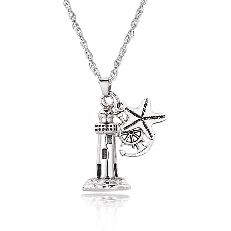 [Australia] - Gredstar Lighthouse Urn Necklace for Ashes Memorial Keepsake Pendant with Starfish Charms Cremation Jewelry 
