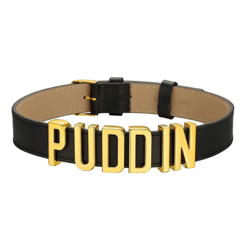 [Australia] - ChainsHouse Customized Choker Collar Necklace for Women Girls Charm/Thick Puddin/CZ Adjustable High Neck Custom Personalized Initials Name Leather Choker Necklace, Send Gift Box A: Gold Puddin Choker 