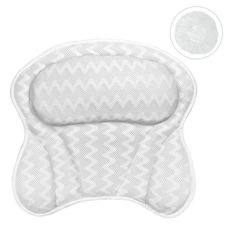 [Australia] - Bath Pillow,Lcogete Bath Pillows for Shower Tub Women Men Neck and Shoulder Support Rest 3D Air Mesh Breathable Bathtub Spa Bathroom Pillow with Power Suction Cups Washable- White 