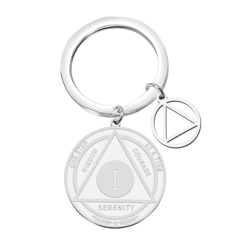 [Australia] - BNQL AA Anniversary Medallion Keychain Sober Recovery Gifts 1 Year 2 Year 3 Year Serenity Prayer AA Sobriety Gifts keychain 1 