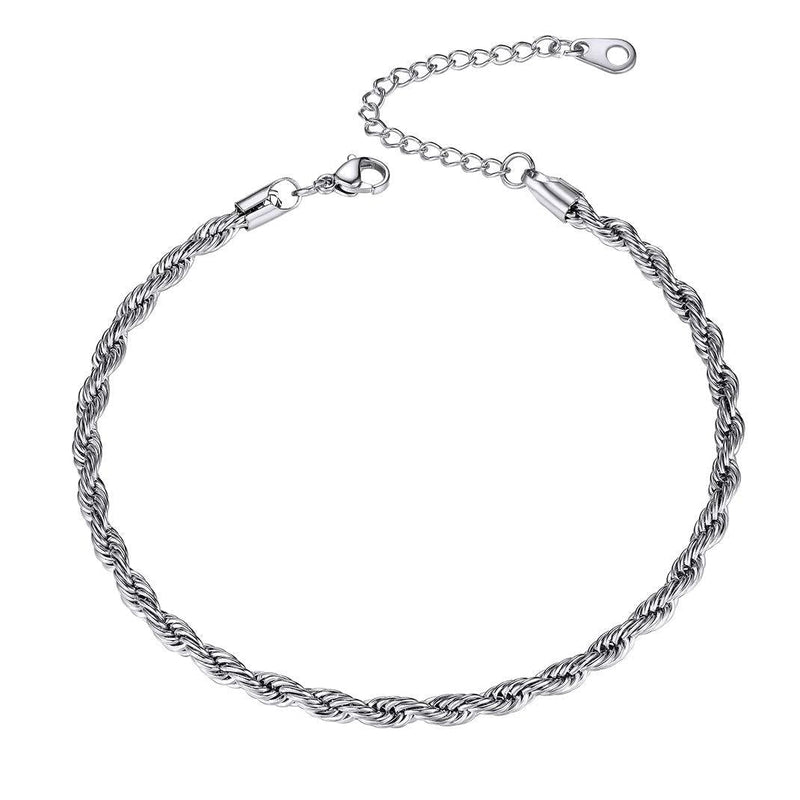 [Australia] - GoldChic Adjustbale Link Chain Anklet for Women Girls, 316L Stainless Steel Figaro/Wheat/Twist Rope/Cuban Foot Bracelet-Waterproof, Resizable 9"-12" (Gift Box Included) 04-Steel 
