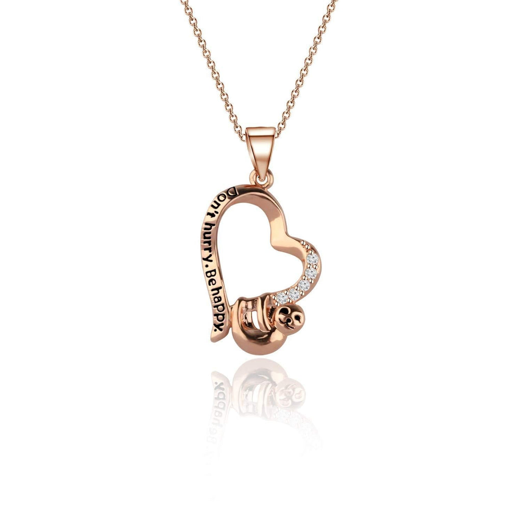 [Australia] - HOLLP Sloth Jewelry Don't Hurry Be Happy Sloth Necklace Heart Shape Necklace Sloth Charm Necklace for Sloth Lovers Impulsive People Rose Gold 