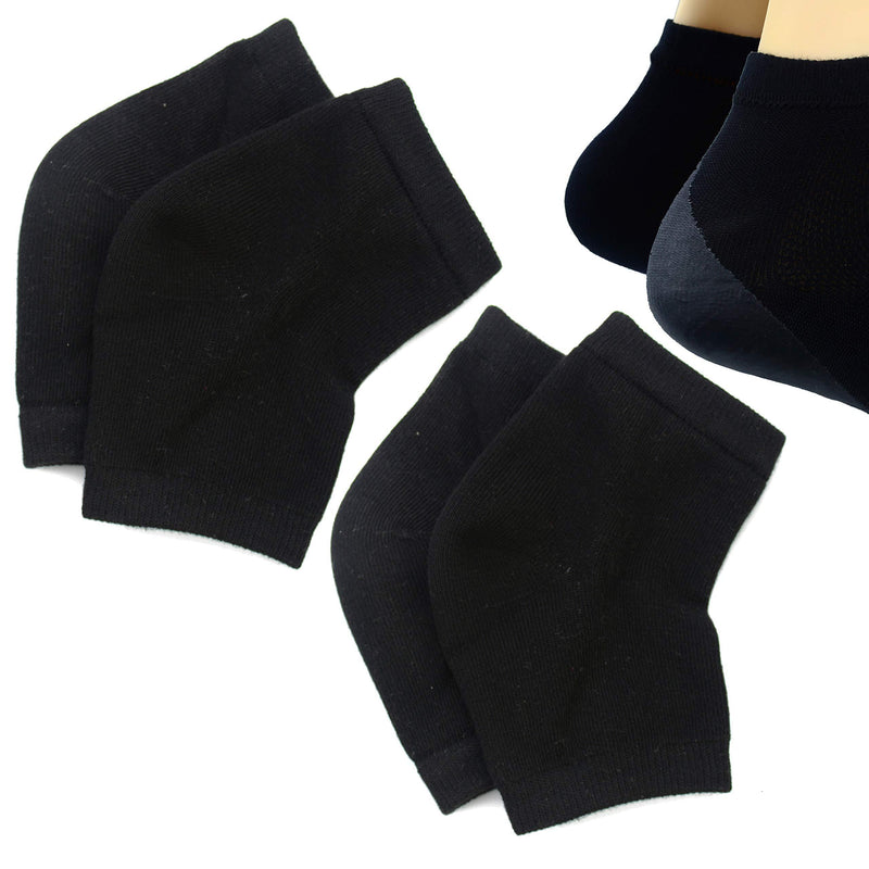 [Australia] - Makhry 2 Pairs Moisturizing Silicone Gel Heel Socks for Dry Hard Cracked Skin Open Toe Comfy Recovery Socks Day Night Care (Black) Black 