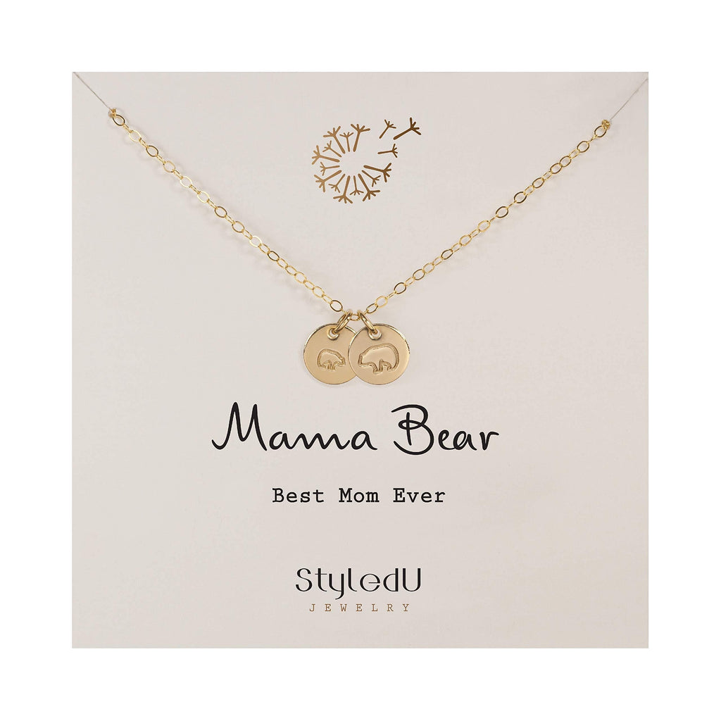 [Australia] - StyledU Mama Bear Necklace 14k Gold Filled Mama Baby Bear Necklace New Mom Gifts Mothers Day Jewelry Mom Birthday Gifts 