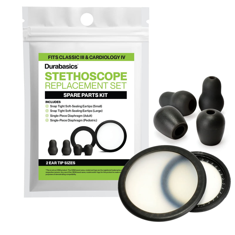 [Australia] - Durabasics Classic 3, Cardiology 3 & Cardiology 4 Stethoscope Accessories Kit for Littman Stethoscope Replacement Parts & Littmann Stethoscope Parts - Fits Classic III, Cardiology III & IV - Black 