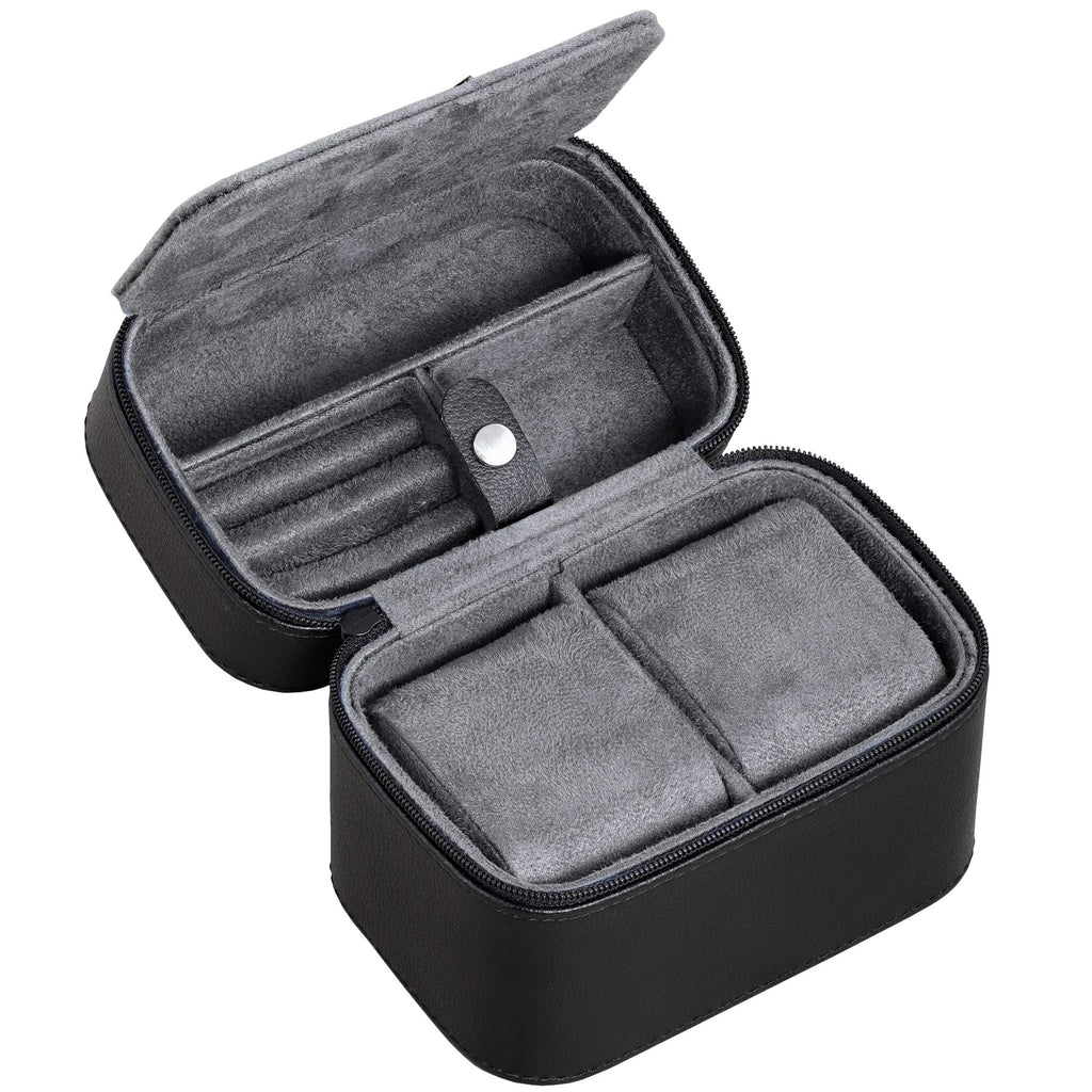 [Australia] - 2 Watch Travel Case Storage Organizer for 2 Watches | Tough Portable Protection w/Zipper Fits All Wristwatches & Smart Watches Up to 50mm Black/Grey 