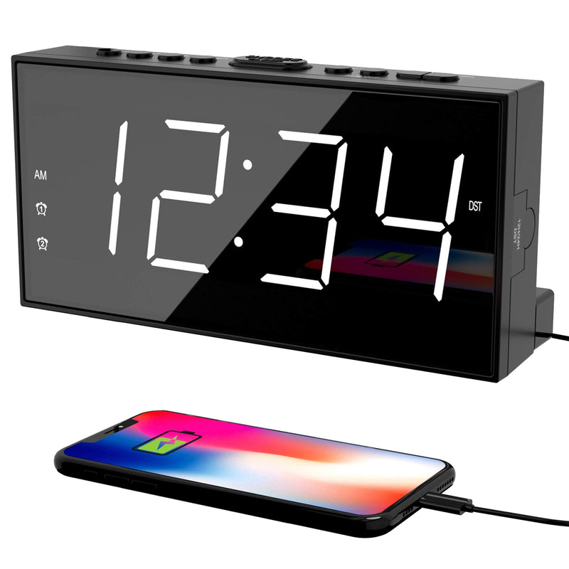 [Australia] - Alarm Clock for Bedroom, 2 Alarms Loud LED Big Display Clock with USB Charging Port, Adjustable Volume, Dimmable, Snooze, Plug in Simple Basic Digital Clock for Deep Sleepers Kids Elderly Home Office White Digits 