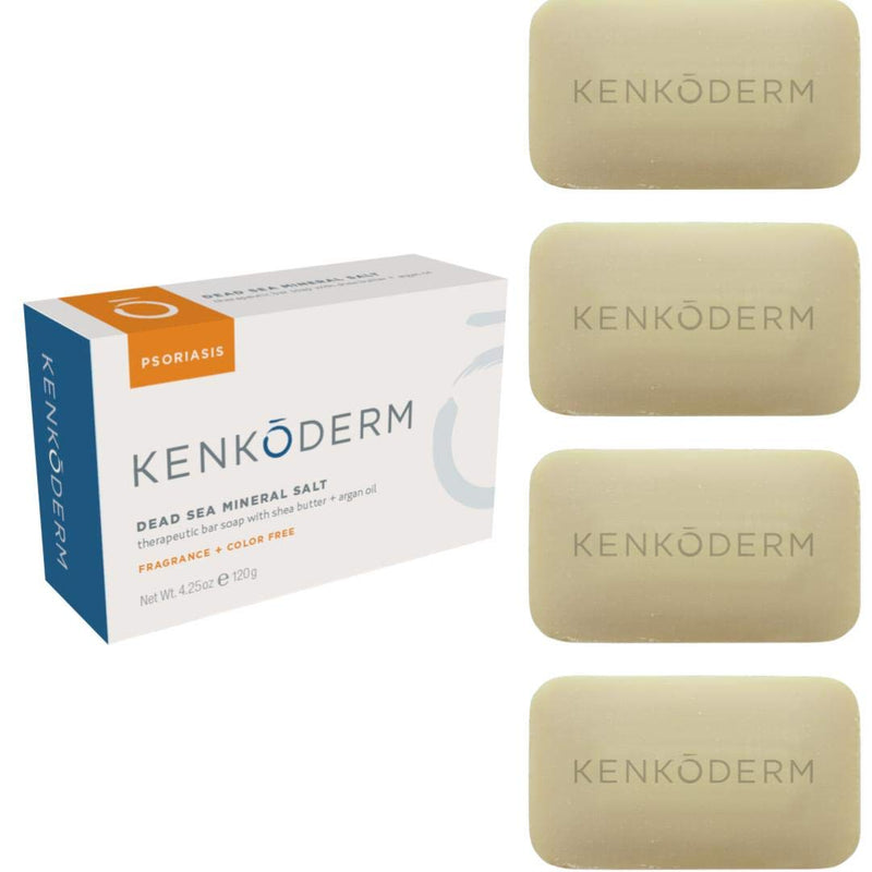 [Australia] - Kenkoderm Psoriasis Mineral Salt Soap with Argan Oil & Shea Butter 4.25 oz | 4 Bars | Dermatologist Developed | Fragrance + Color Free 4.25 Ounce (Pack of 4) 