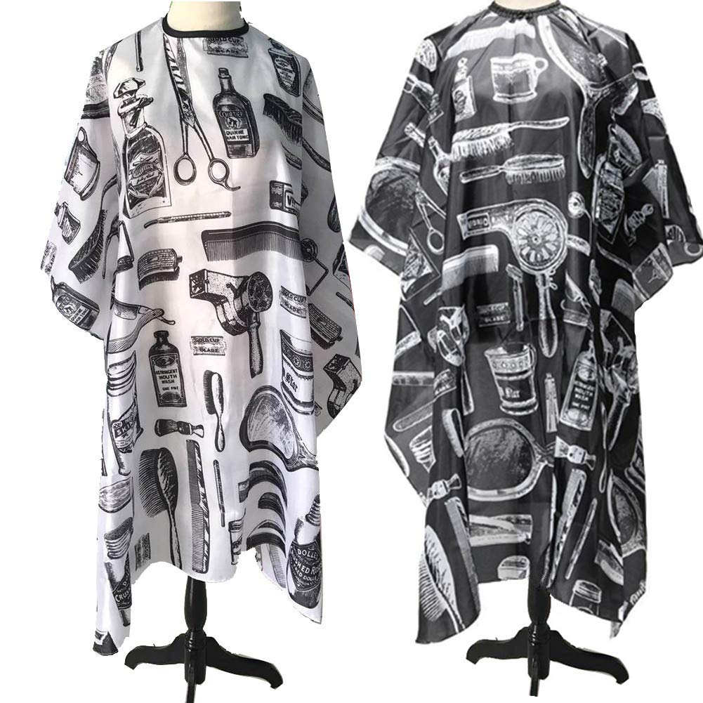 [Australia] - DoubleWood 2 PCS Hairdressing cape Salon Barber Cape Haircut Barber Gown Professional Haircut Salon Hairdresser Apron (Black & White) 